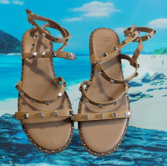 GUC A New Day Tan Studded Women's Gladiator Style Sandals Size 11 - Picture 1 of 9